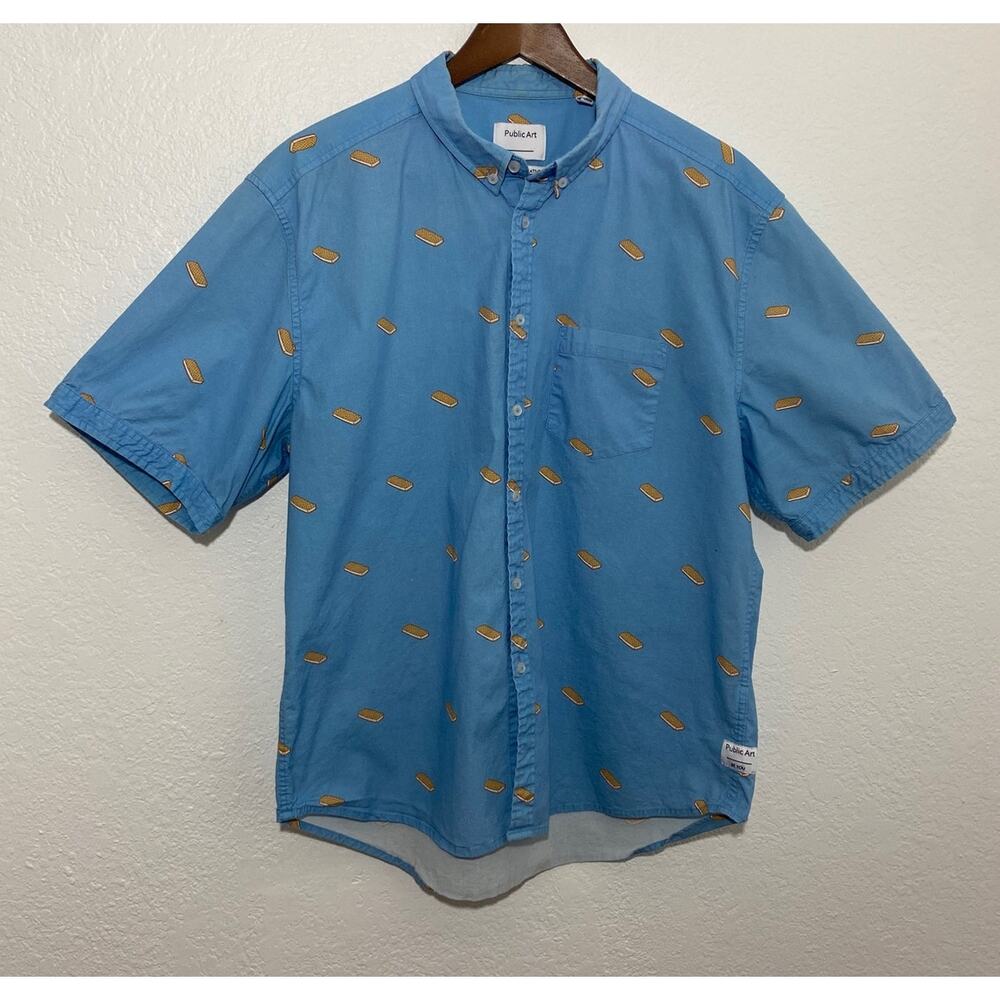 Public Art Ice Cream Sandwich Button Down Men Shirt Size XXL Stretch Art To Wear
